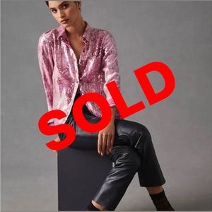 Anthropologie pink sequin button down shirt blouse